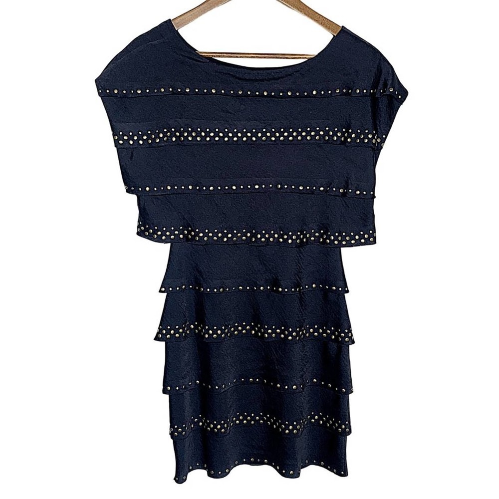 BCBGMAXAZRIA Leah Studded Tiered Party Dress in Navy - Picture 5 of 9